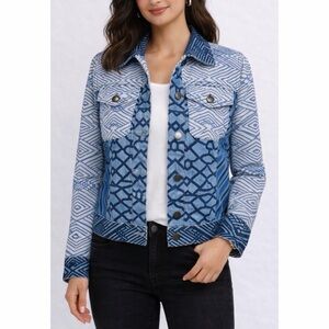 CURRENT/ELLIOTT • Mary Katrantzou Fountaine Denim Jacket w/ Contrast Mosaic, 0